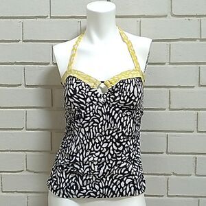 Sail Club Black/Yellow/White  Animal Print Tankini Top. Size Medium